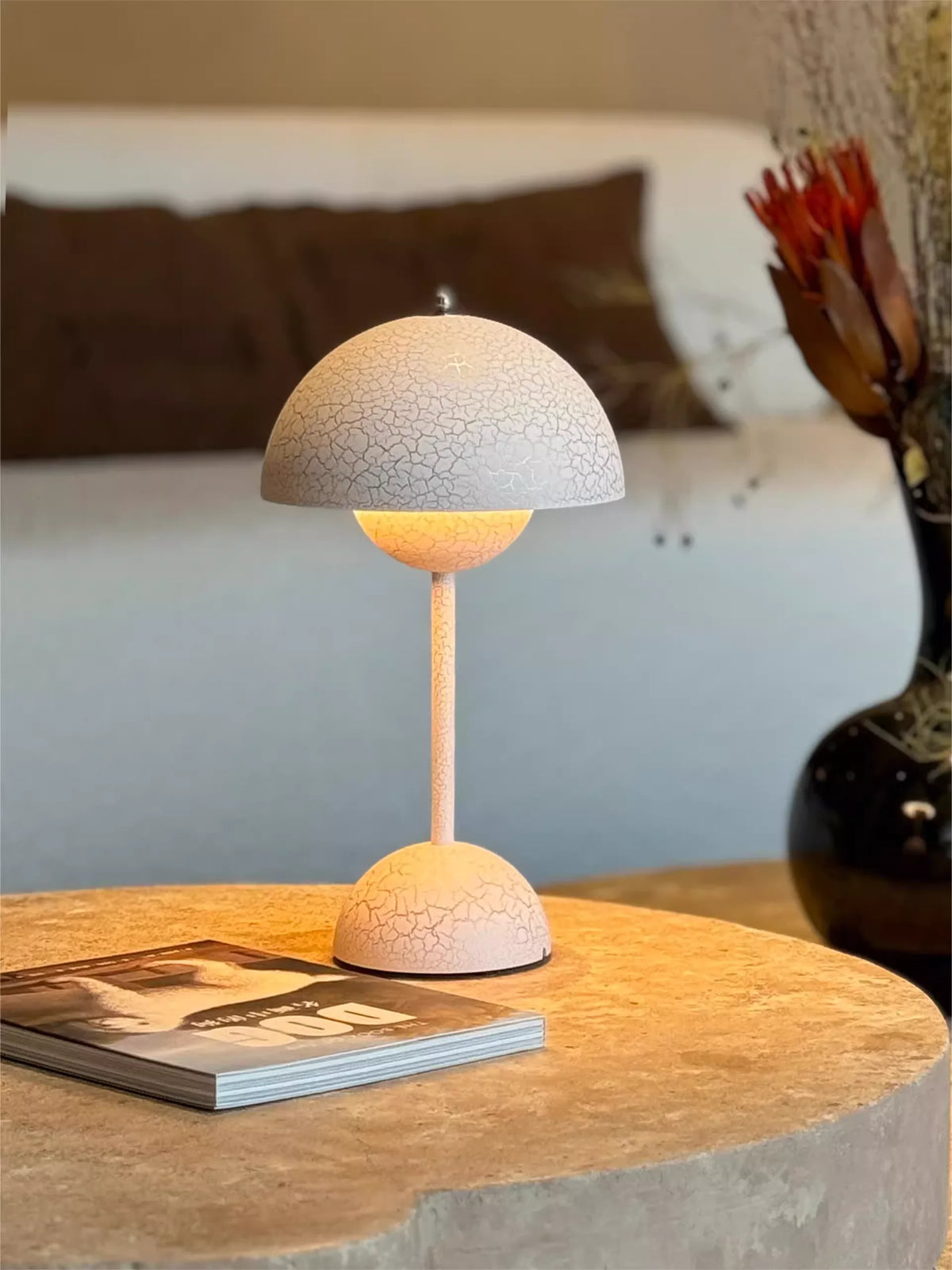lampe table led rechargeable moderne blanc texture craquelée interrupteur tactile chambre