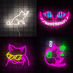 néon chat moderne blanc rose jaune vert bleu fixations chambre animaux fête anniversaire