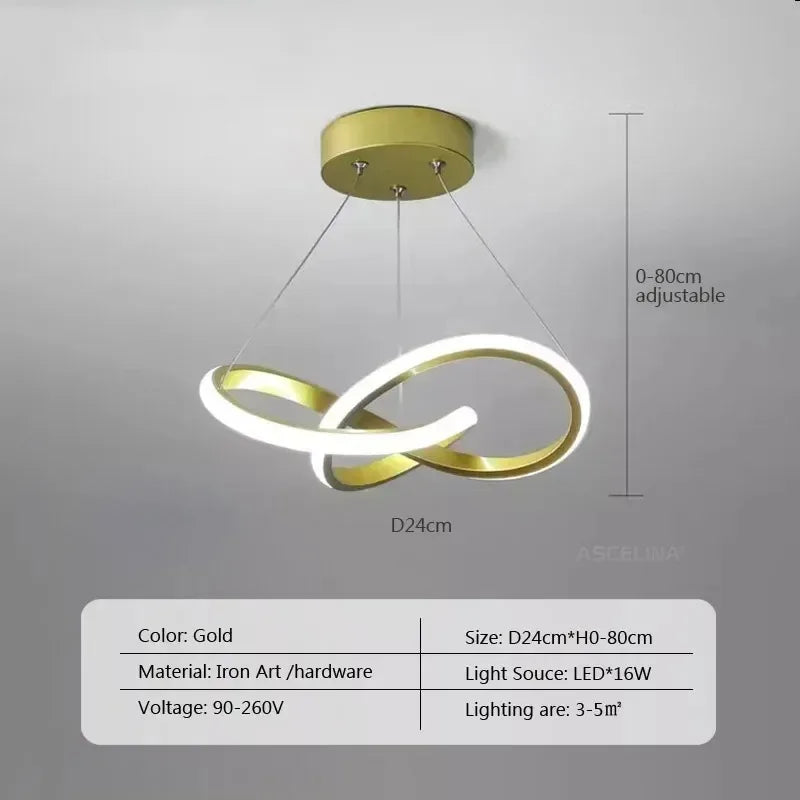 Suspension lumineuse moderne aluminium blanc doré anneaux entrelacés éclairage intérieur restaurant salon chambre