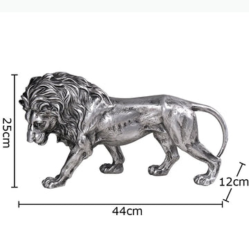 statue lion argentée détails fins moderne décoration pièce ornements animal compagnie réaliste
