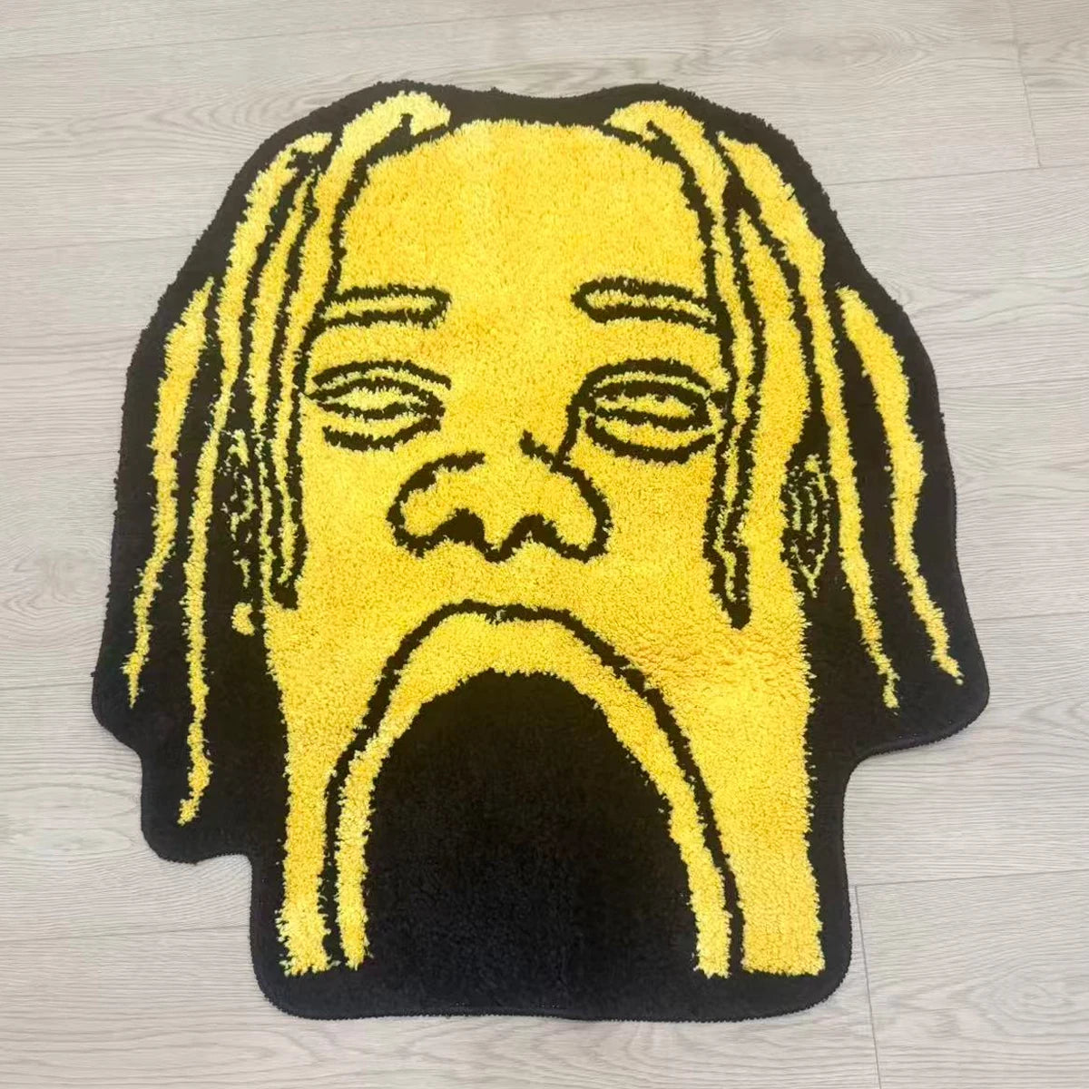 tapis moderne pop art visage dreadlocks noir jaune antidérapant polyester flocage maison decoration chambre