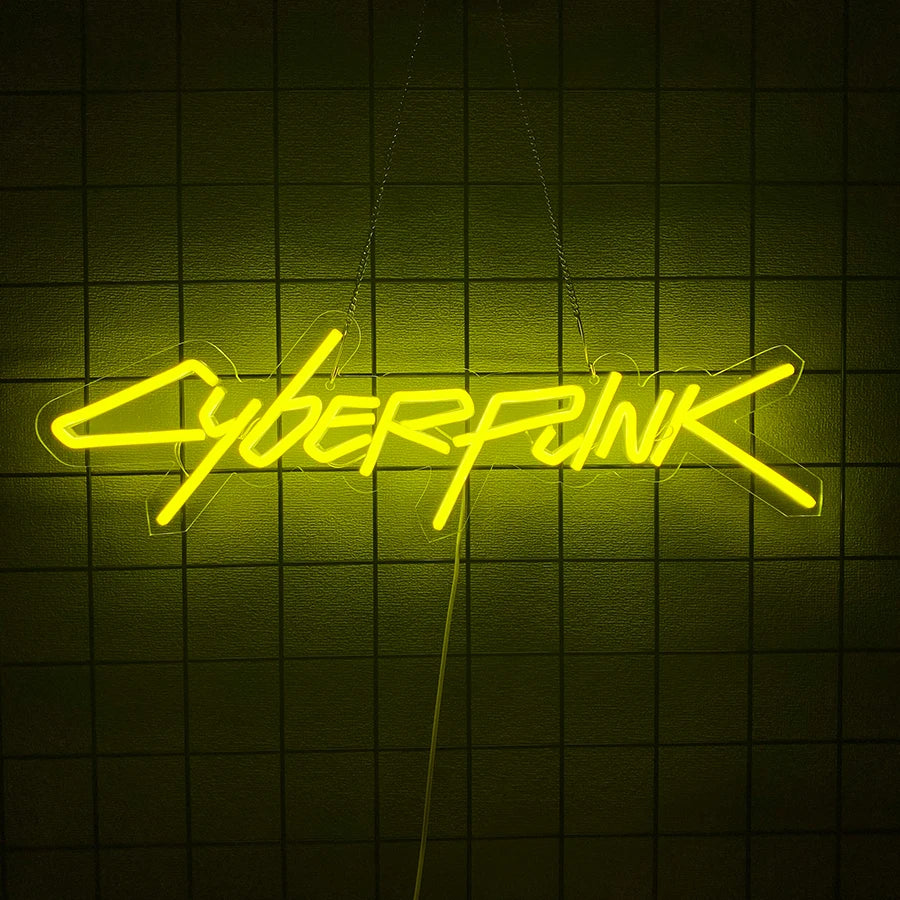 néon lumineux cyberpunk game zone texte abstrait vert bleu jaune rose violet moderne