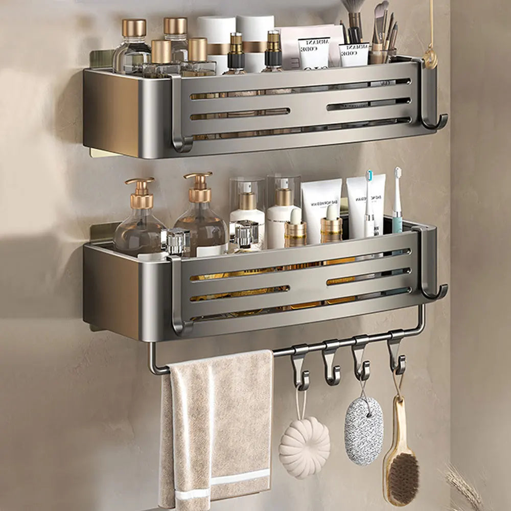 étagère salle bain aluminium double sans perçage porte serviettes moderne adhésif organisateur cosmétique flacons