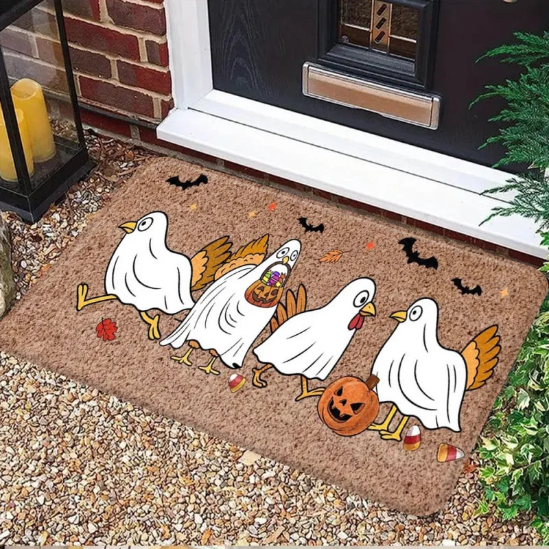 tapis d'entrée halloween citrouille fantôme décor maison orange noir tapis sol antidérapant
