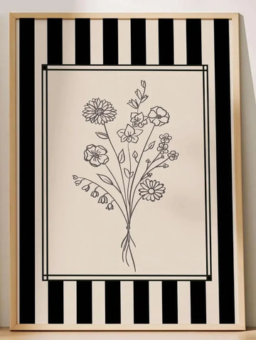 cadre mural minimaliste moderne toile imprimée floral noir blanc classiqueintérieur décoration affiche simple lignes