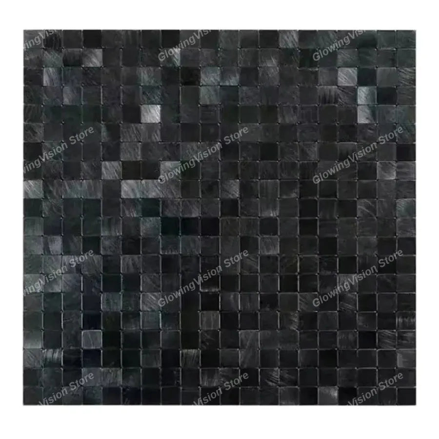 panneau decoratif mosaïque carreaux carrés finition métallique moderne noir gris argenté autocollant mural étanche