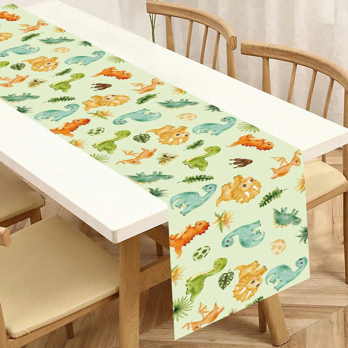 table table motif dinosaure feuilles tropicales décoration enfantine anniversaire fête révélation sexe aquarelle blanc