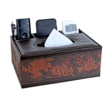 boîte mouchoirs multifonctionnelle moderne marron foncé blanc noir ethnique adhésif smartphone télécommande thé couteau