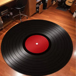 tapis rond vinyle moderne noir blanc rouge disque musical floral 40x40cm 80x80cm 120x120cm