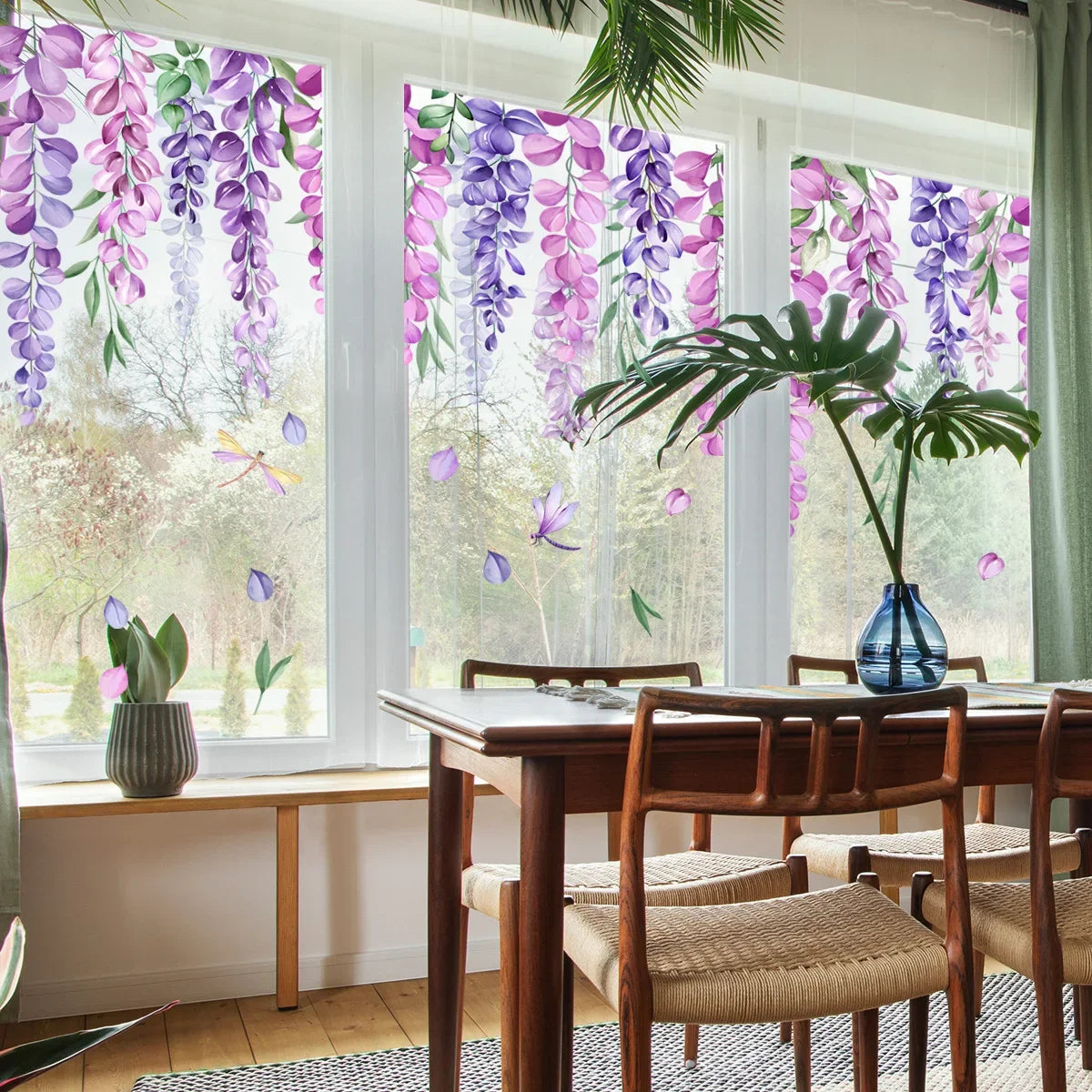 stickers decoratifs botaniques floral feuilles fleurs semi transparent adhesif fenetre mur salon