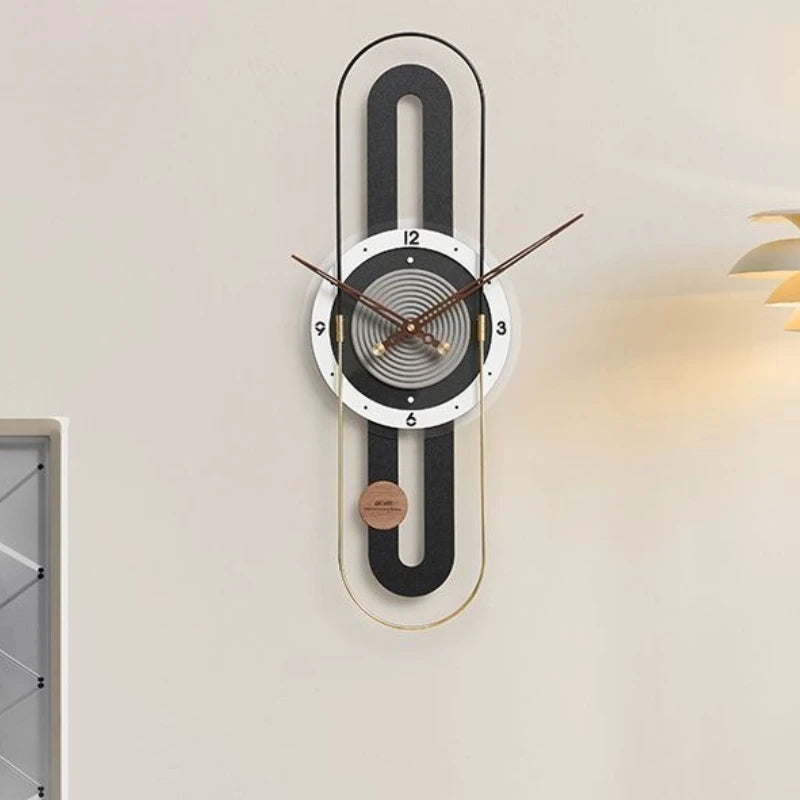 horloge murale moderne minimaliste bois noir blanc doré motifs circulaires aiguilles bois cadran 30x80cm