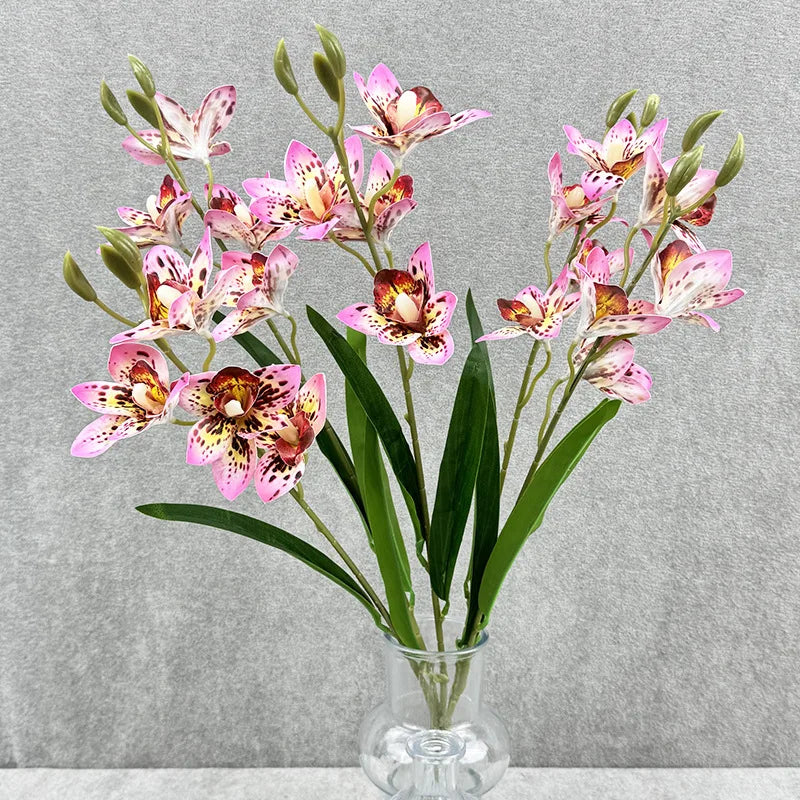 bouquet fleurs artificielles orchidée cymbidium violet rose décoration maison mariage intérieur moderne