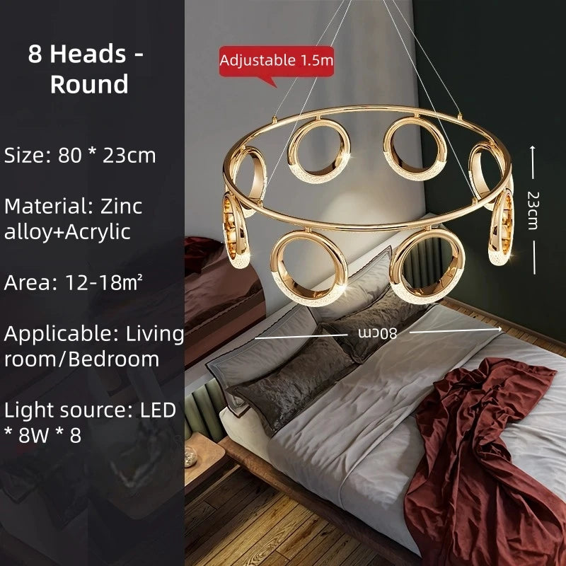 suspension lumineuse moderne or anneaux pendentif led table chambre salon restaurant lumière maison