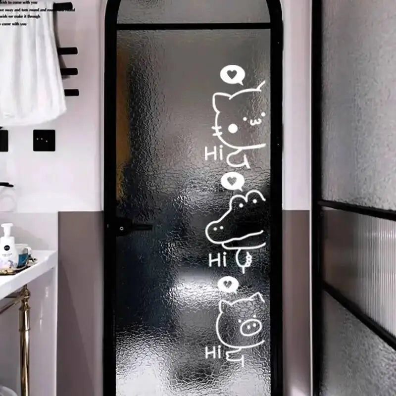 autocollant mural décoratif animaux dessin animé noir blanc sticker porte vitre cuisine salon maison
