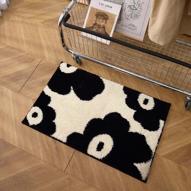 tapis salle bain moderne microfibre coeurs relief noir crème décoration antidérapant