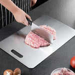 planche découper rectangulaire argentée lisse poignées intégrées utilitaire cuisine découpe fruits viande environnementALE