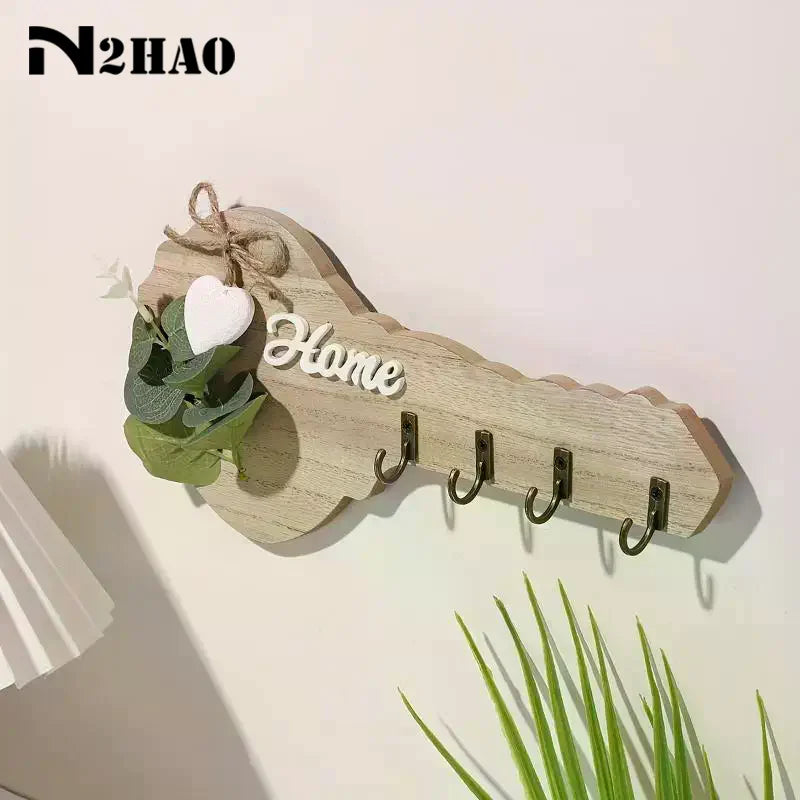 porte clés mural bois naturel clair lettre ruban coeur plantes artificielles modernes