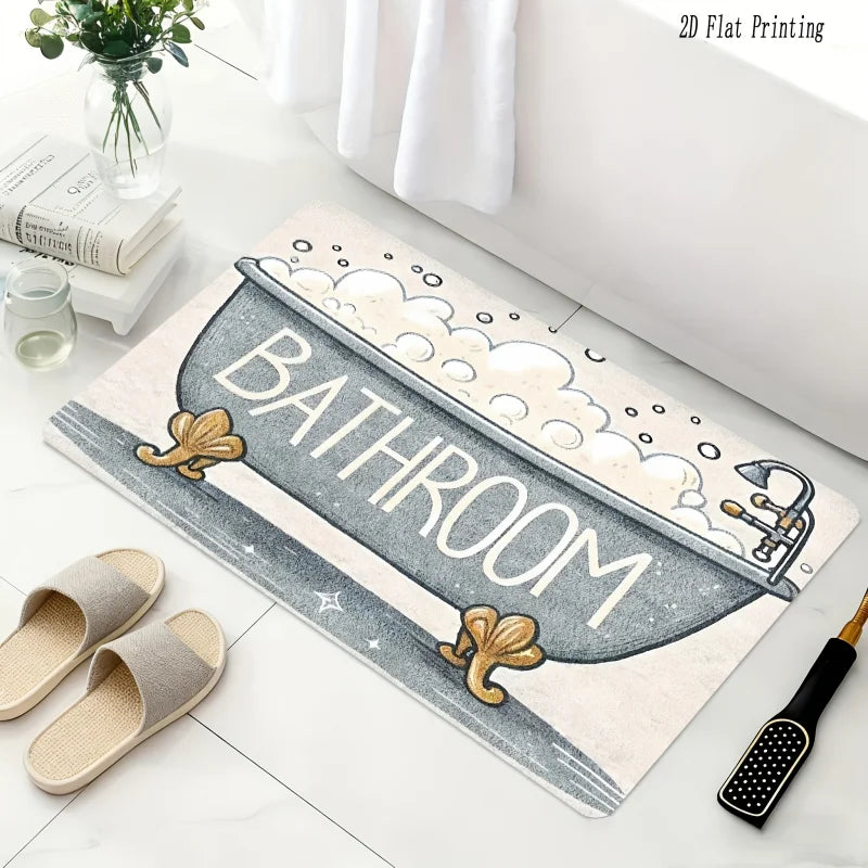 tapis bain antidérapant baignoire bulles vintage gris blanc illustration dorée moderne entrée couloir