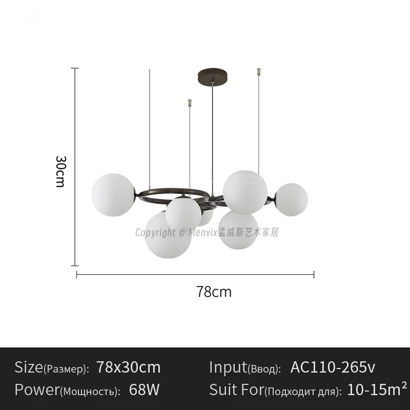 Suspension lumineuse moderne boule verre transparente câbles suspendus salle salon chambre