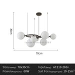 Suspension lumineuse moderne boule verre transparente câbles suspendus salle salon chambre