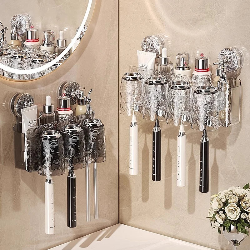 porte produits mural transparent texturé moderne ventouse brosses dents salle bain