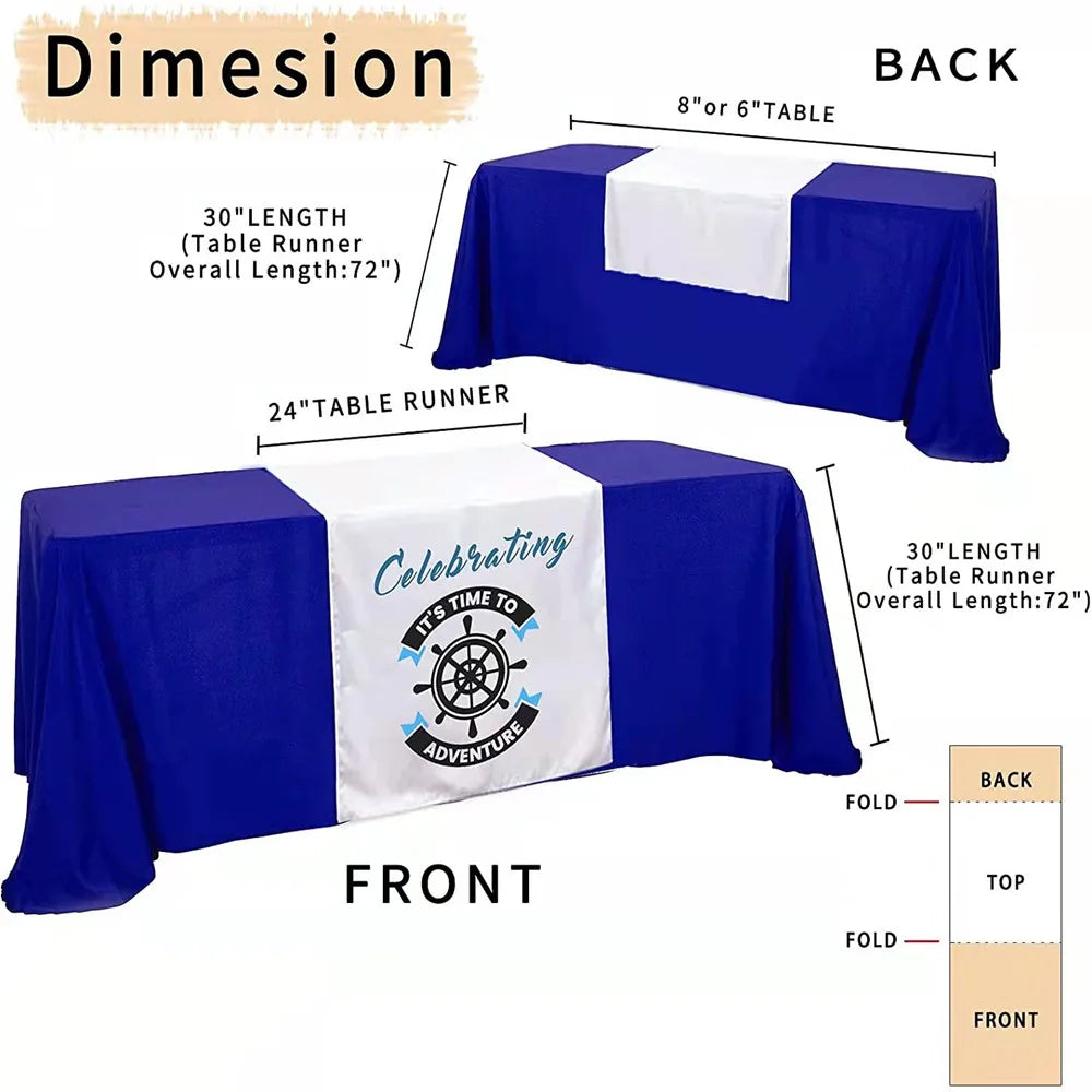 chemin table imprimé motif floral logo texte événementiel mariage décoration rose blanc bleu polyester