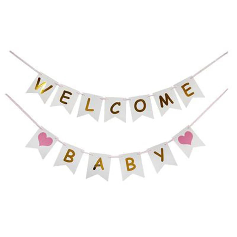 guirlande fanions blanc doré rose bleu coeurs lettres festifs decoration anniversaire bébé