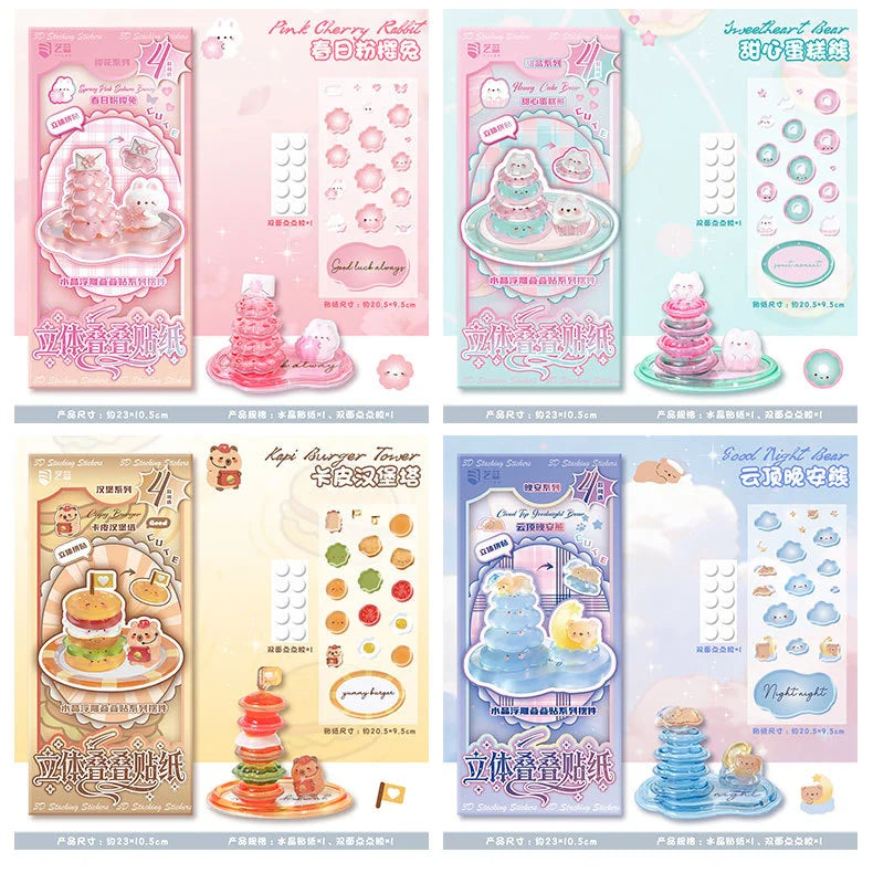 stickers 3d relief animaux mignons bleu rose vert orange adhésifs créatifs semi transparent enfants