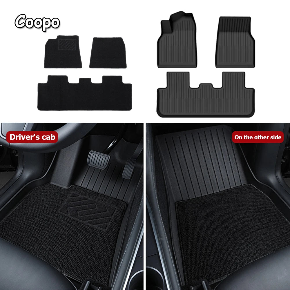 tapis sol voiture rayures horizontales noir velcro moderne conducteur copilote arriere coffre