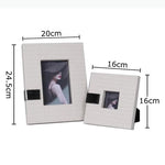 cadres photo cuir texturé moderne rectangle brun blanc nuances motifs présentoirs arrière