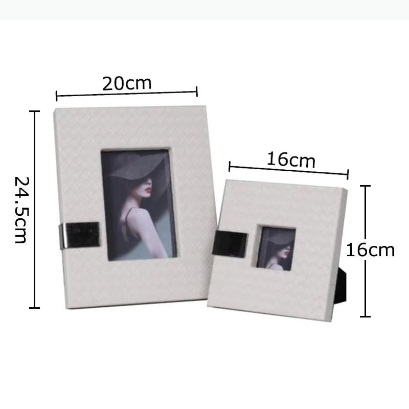 cadres photo cuir texturé moderne rectangle brun blanc nuances motifs présentoirs arrière
