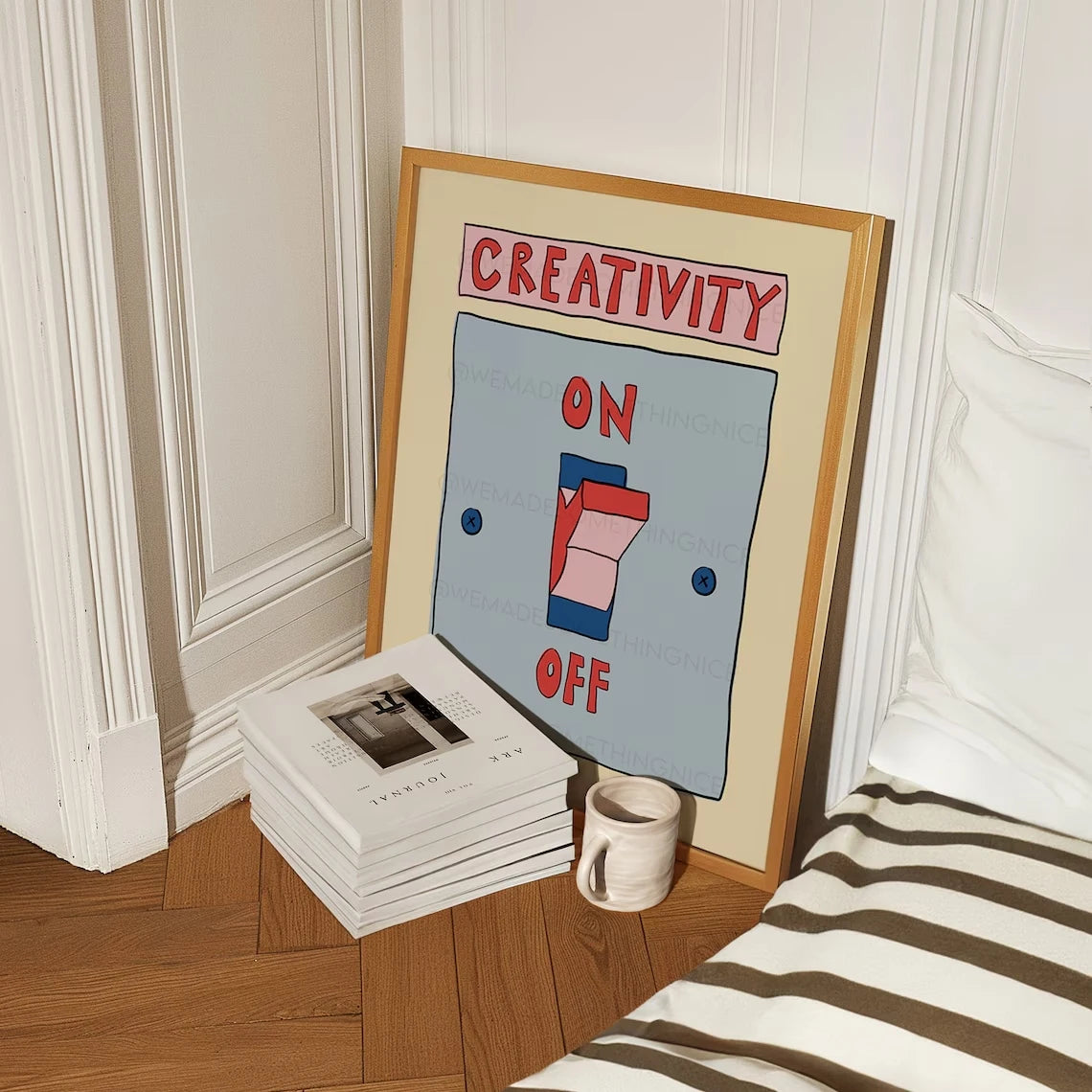 affiche moderne créativité ON OFF gouttes d'eau couleur neutre salon chambre
