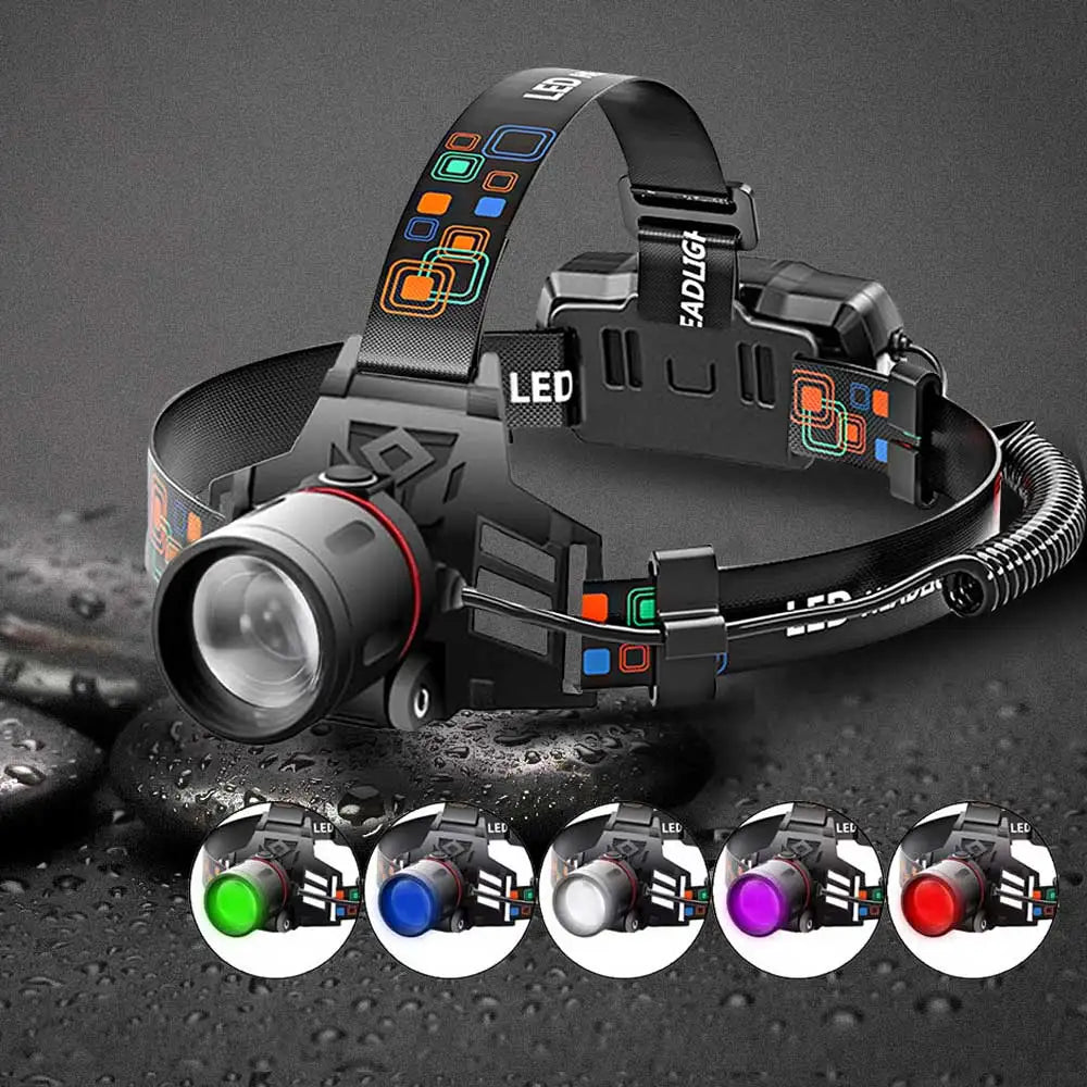 lampe frontale led rechargeable usb noir bande ajustable modes lumiere haute bas strobe