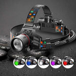 lampe frontale led rechargeable usb noir bande ajustable modes lumiere haute bas strobe