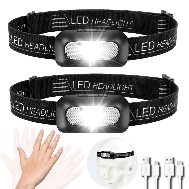 lampe frontale led rechargeable usb tissu imprimé noir ceinture ajustable camping