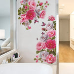 autocollants muraux fleurs pivoine papillons decoration murale rose blanc vert floral