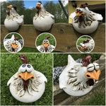 statuette poule blanche résine ornement décoration jardin rustique humoristiqueextérieur blanc orange marron
