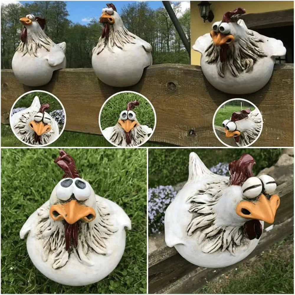 statuette poule blanche résine ornement décoration jardin rustique humoristiqueextérieur blanc orange marron