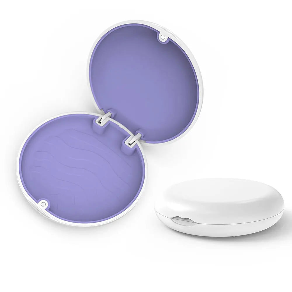 boîte rangement prothèse dentaire bleu blanc moderne ondulée clips tige plastique haute qualité