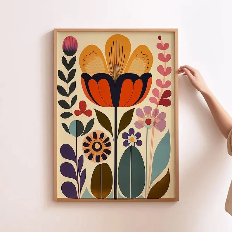 affiches murales modernes impressions toile fleurs stylisées rectangle vertical combiné trois images sans cadre