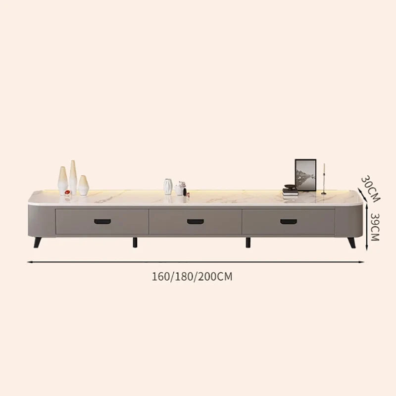 meuble tv salon moderne bois gris marbre blanc tiroirs scandinave support télévision large
