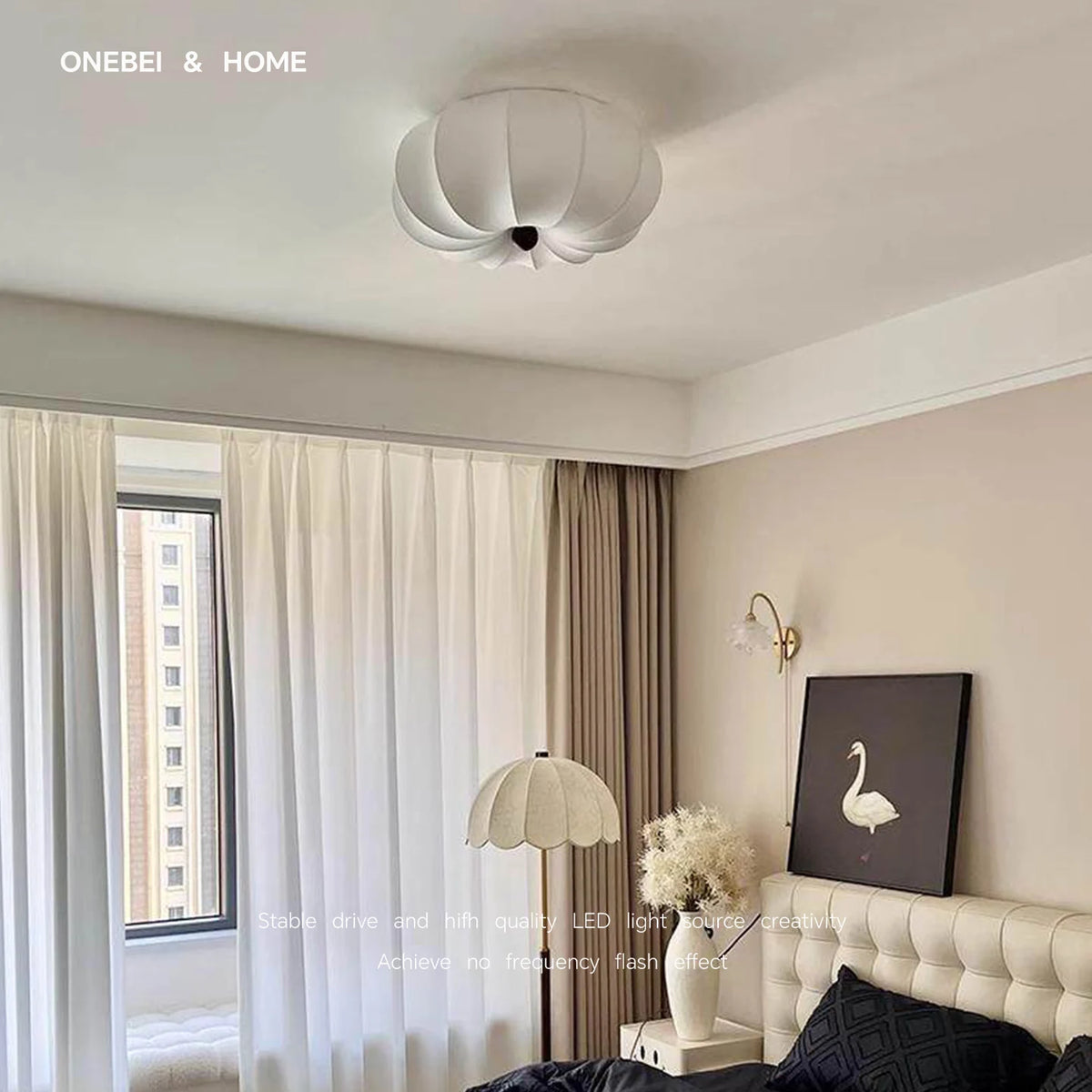 lampe moderne fer blanc brun rayures noires texture mat maison chambre coucher led sources