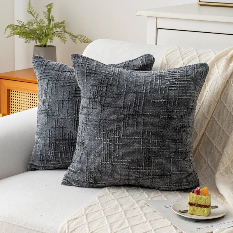 housses coussin texturées polyester géométrique moderne bohème gris beige respectueux environnement opaques