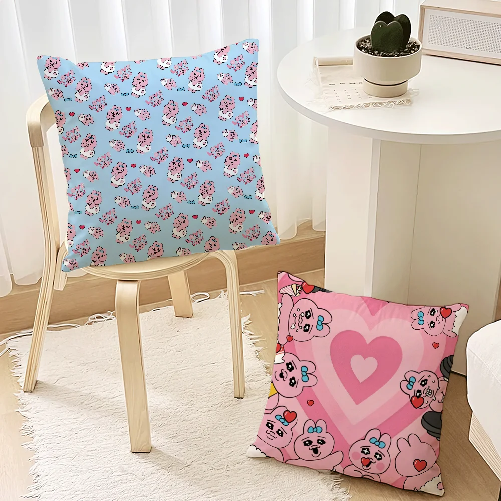 coussin carré polyester dessin animé personnages coeurs bleu rose moderne