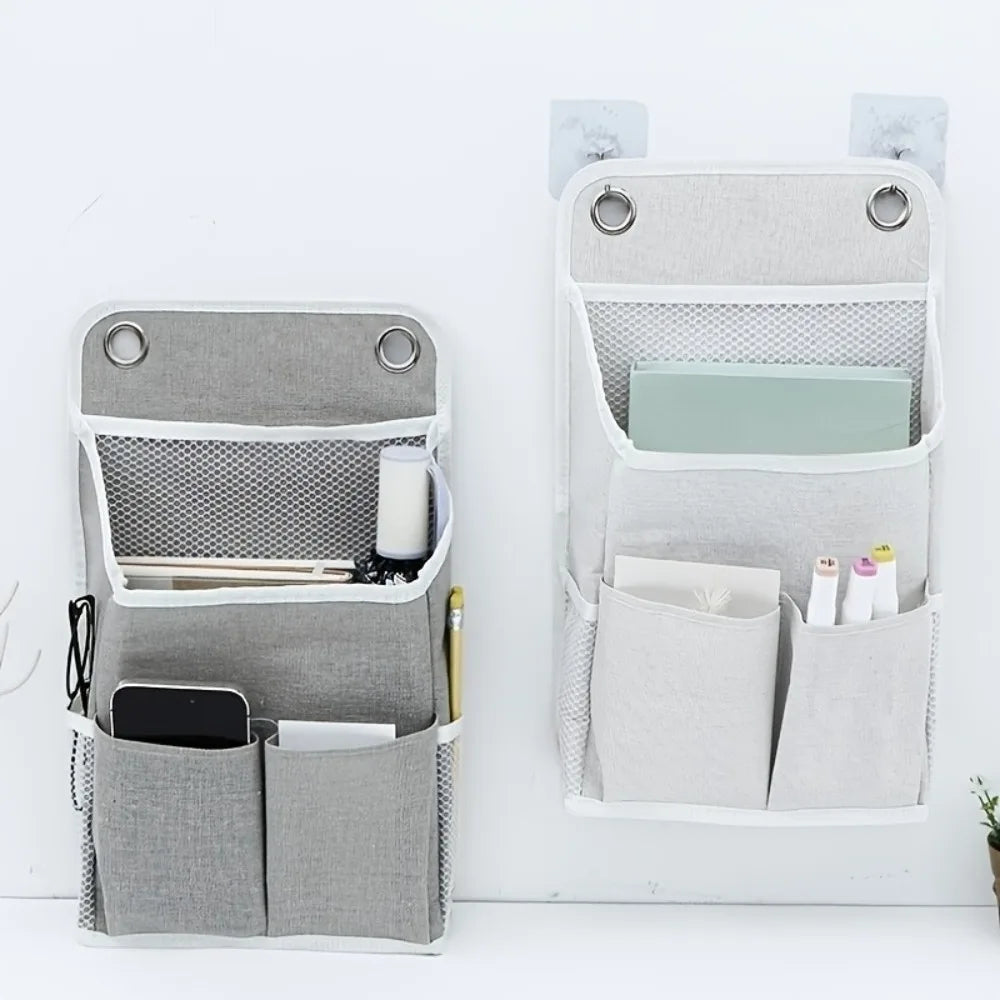 sac rangement mural gris toile lin moderne pliable multiple poches compartments fonctionnel