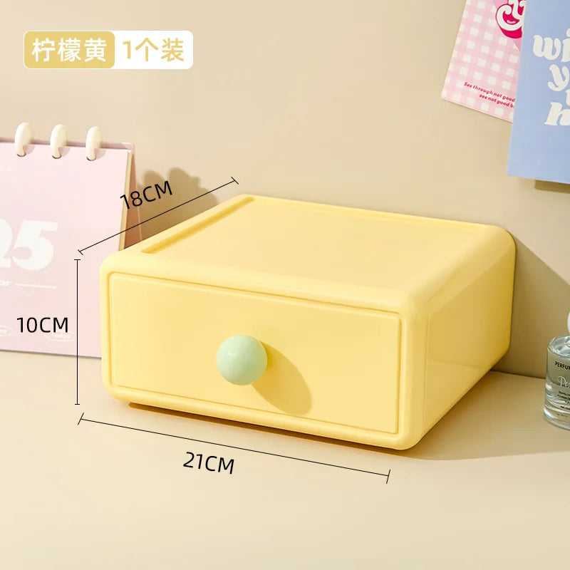boîte rangement jaune vert rose moderne minimaliste matériau plastique opaquet tiroirs coulissants capacite 2l