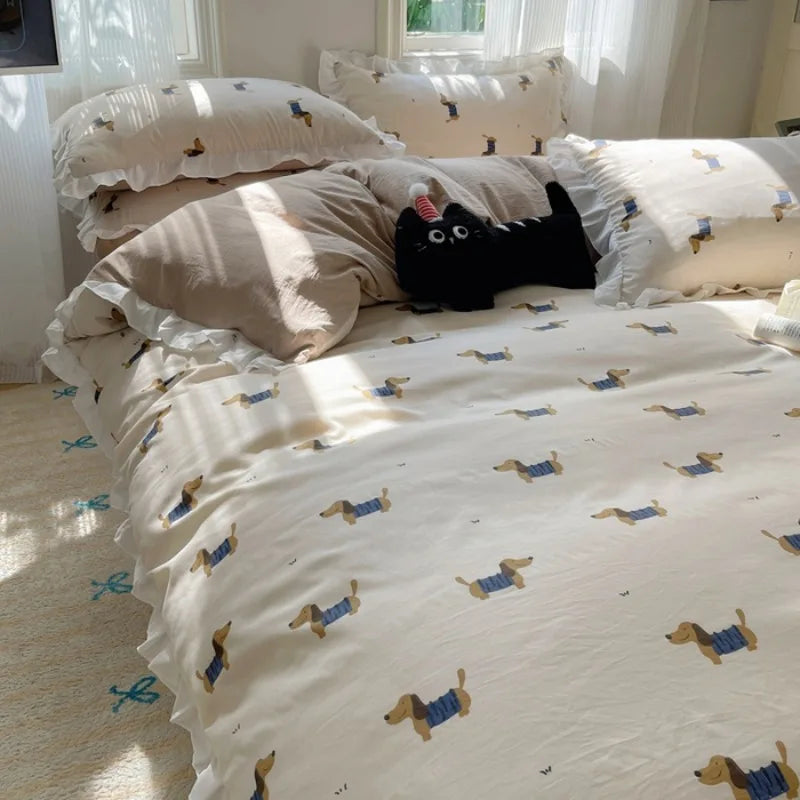 ensemble literie floral moderne housse couette taies oreiller drap motifs animaux enfants machine laver