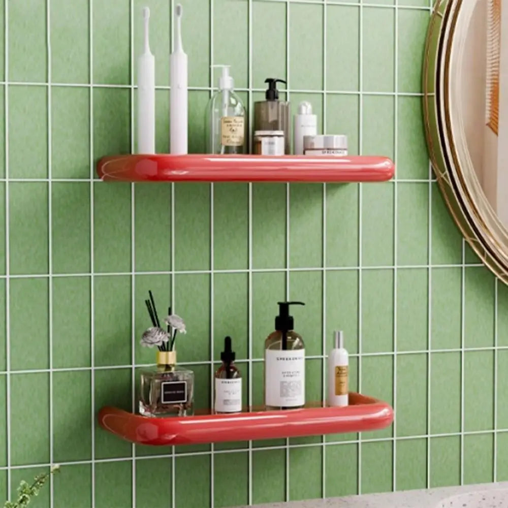 étagère murale adhésive réutilisable vert rouge jaune beige moderne rangement salle bain drainable articles