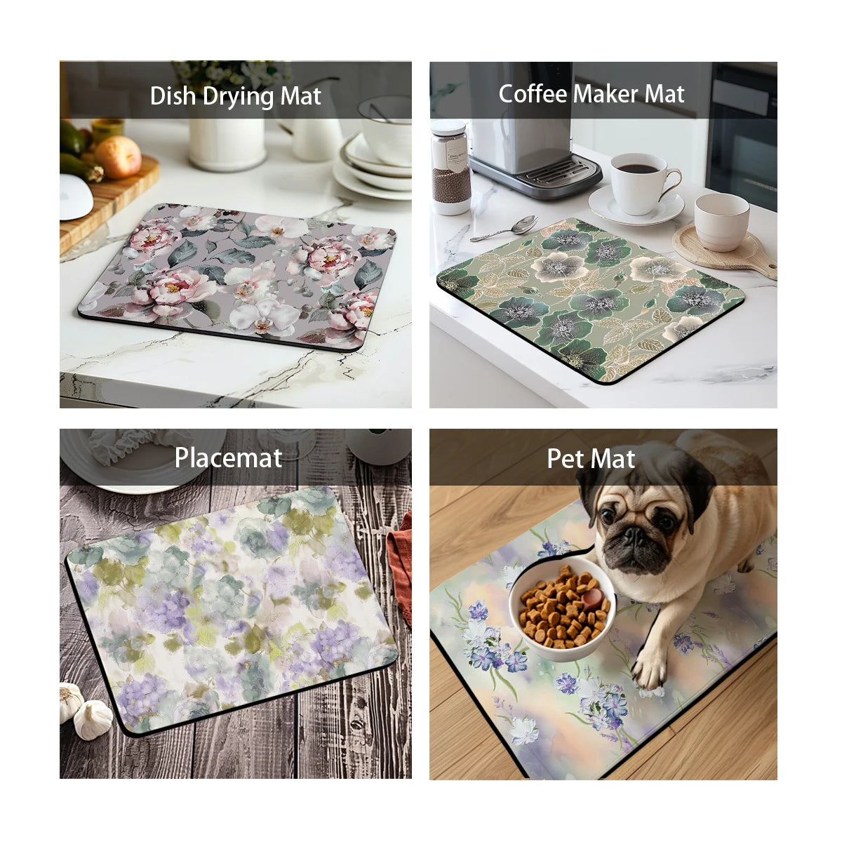 tapis cuisine multicolore fleurs stylisées moderne absorbant polyestère 40x60cmiaux bols