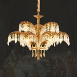 lustre vintage doré feuille palmier cristaux transparents pendentif grande salle